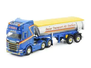 Marketplace : SCANIA Next Génération R770 6x4 avec benne Meiller 2 Essieux SAXER - Tekno - 1:50