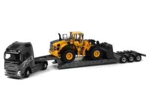 Marketplace : VOLVO FH16 750 4x2 et remorque porte engins surbaissée avec chargeur VOLVO L250G inclus - Hollandoto - 1:50